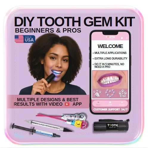 Professional Tooth Gem Kit – Teeth Gems with Glue, UV Light & 30+ Crystals – DIY Tooth Jewelry Kit (Made in USA)