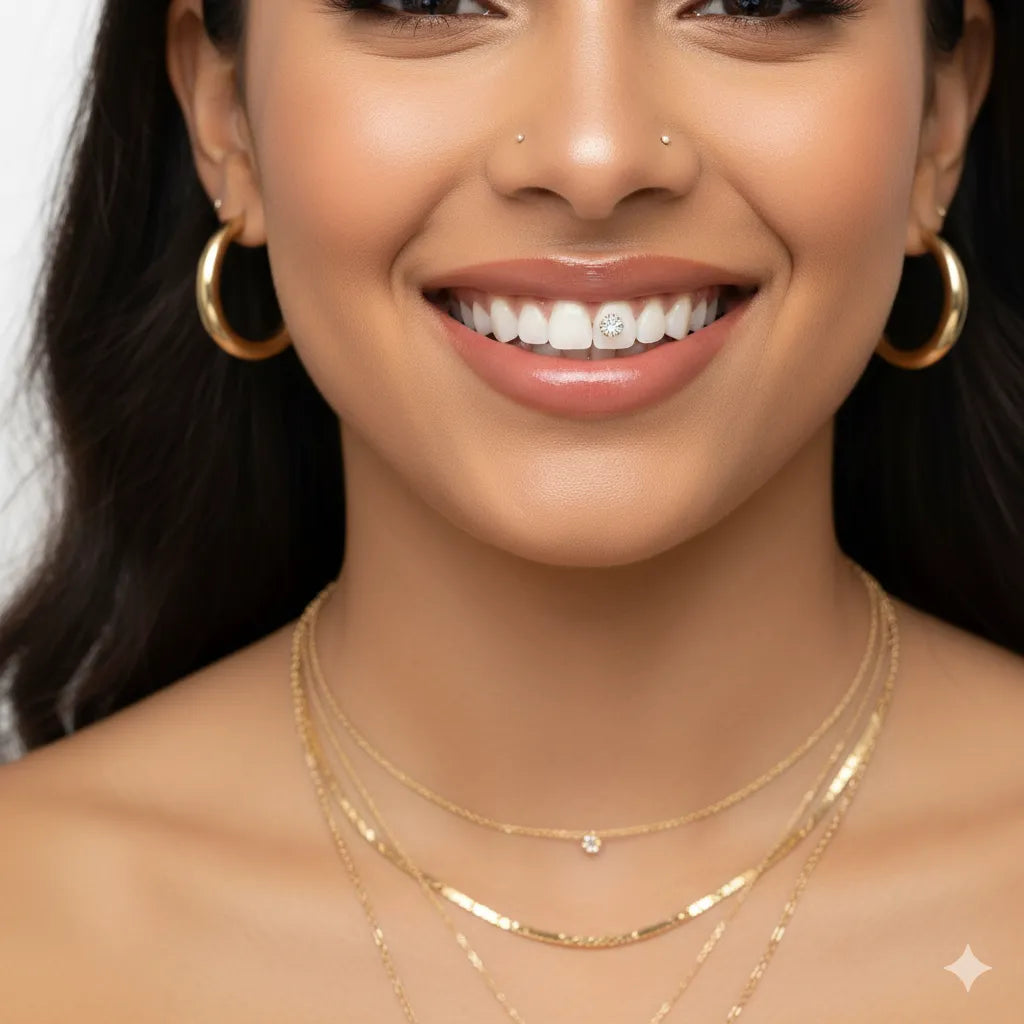 Pairing Tooth Gems with Gold Chains, Earrings & Nose Rings